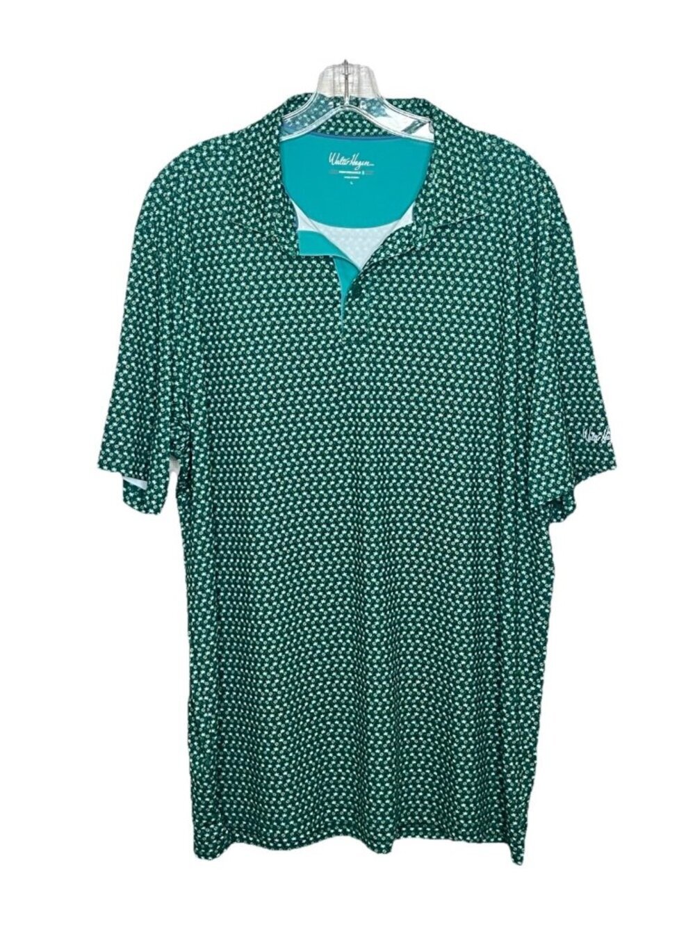 Walter Hagen Performance 11 Golf Polo Shirt Mens L Green Palm Tree Print Stretch